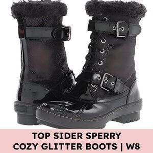 Sperry Top-Sider Alpine Glitter Fur Combat Boots Black 8M Streetwear Luxe
